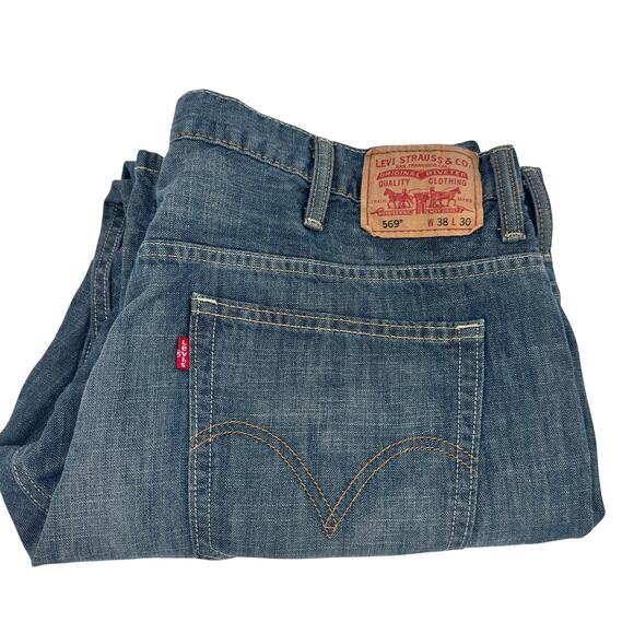 Levi's 569 Jeans Mens 38x30 (39x29 ACTUAL) Loose Straight Blue Denim Faded Wash - Picture 1 of 10